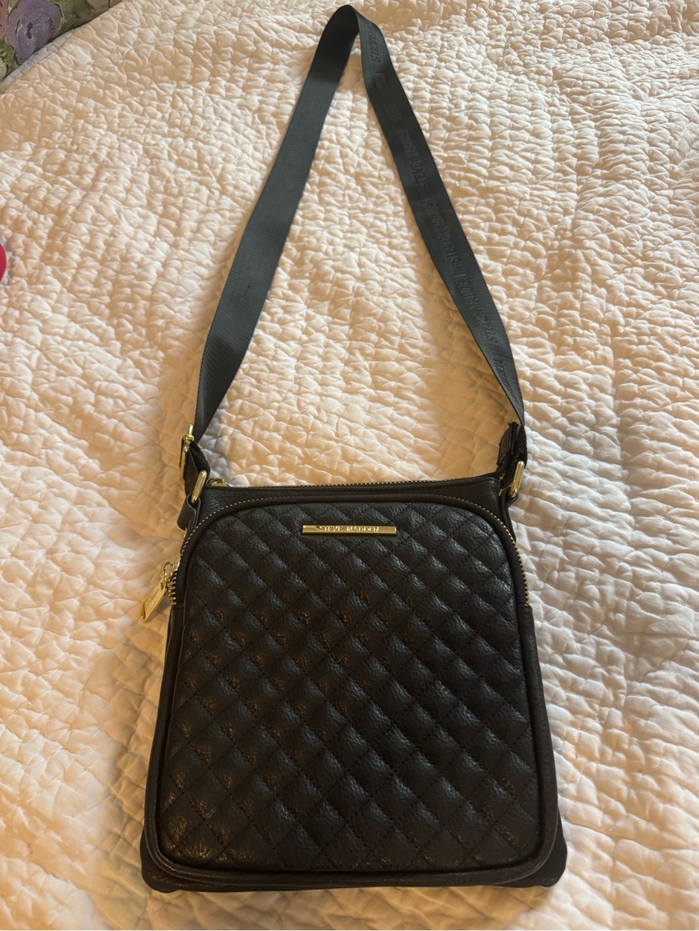 Steve Madden Quilted Black Crossbody Bag with Wide Strap